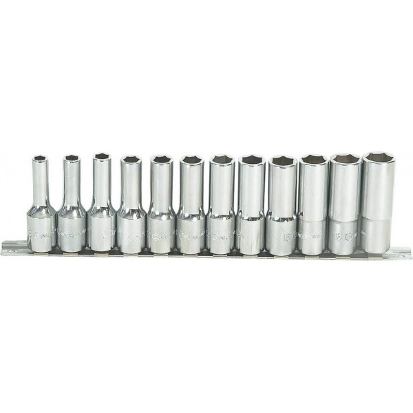 Chaves de caixa longas de 1/2" de 8 a 19mm - blister com rack metálico de 12 peças