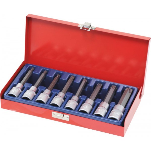 Chaves de caixa de 1/2" com ponta Torx® de 100 mm de T27 a T70 - caixa metálica de 8 peças