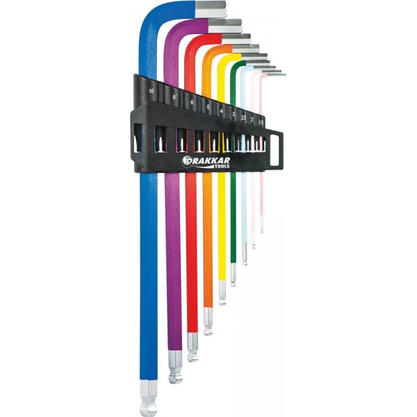 Chaves macho angulares hexagonais extra longas de 1,5 a 10 mm - caixa com 9 unidades