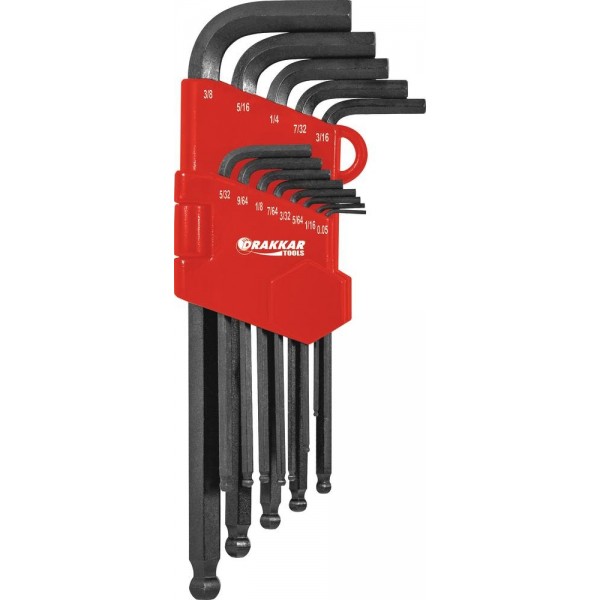 Chaves macho angulares hexagonais longas em polegadas de 0,05 a 3/8" - caixa giratória de 13 peças