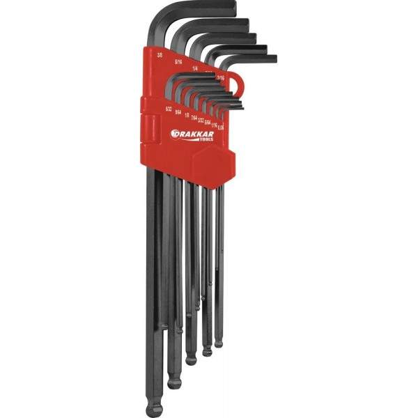 Chaves macho angulares hexagonais extra longas em polegadas de 0,05 a 3/8" - caixa giratória de 13 peças