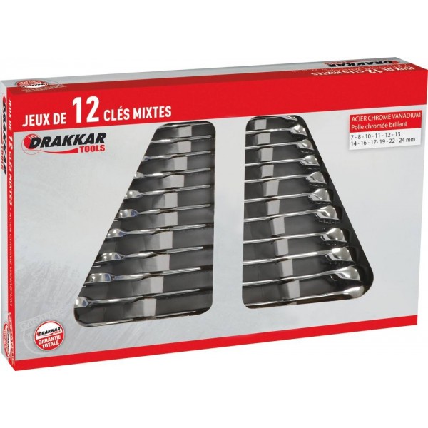Chaves combinadas de 7 a 24 mm de polimento completo - caixa com 12 unidades