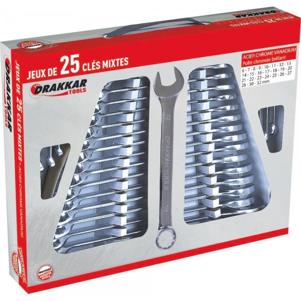 Chaves combinadas de 6 a 32 mm de polimento total - caixa com 25 unidades